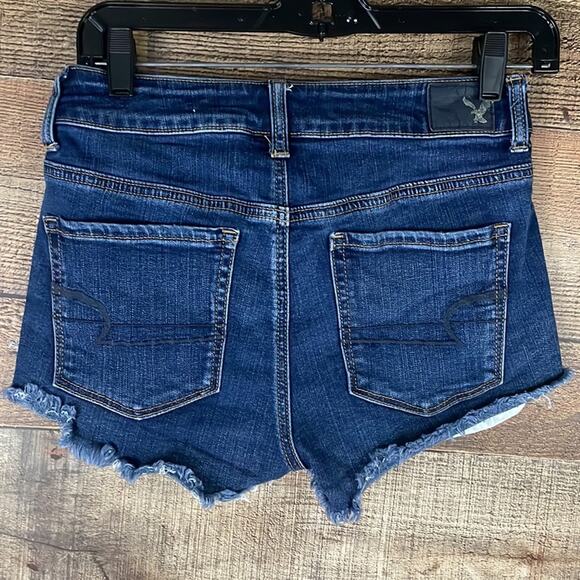 American Eagle Hi Rise Shortie Jean Shorts Blue Denim Exposed Pockets Size 4 - Picture 4 of 9